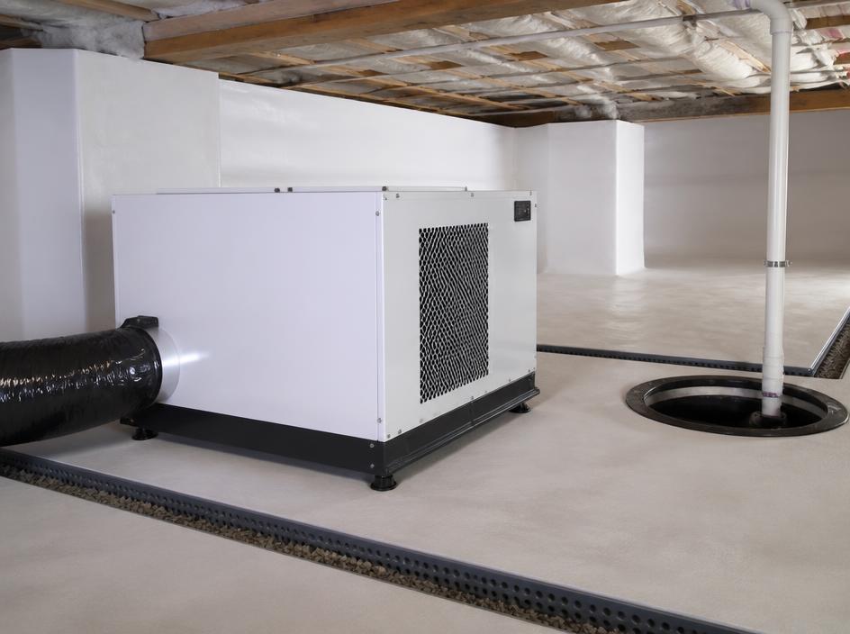 Commercial low-temp crawl space dehumidifier and drainage system